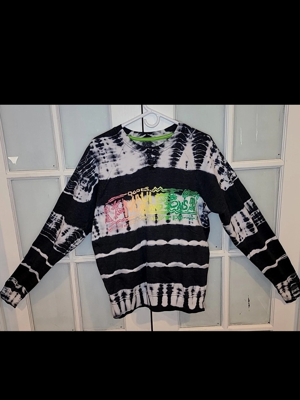 Authentic Maui & Sons Unisex Fleece Crew Neck Sweater Black/White Tie Dye